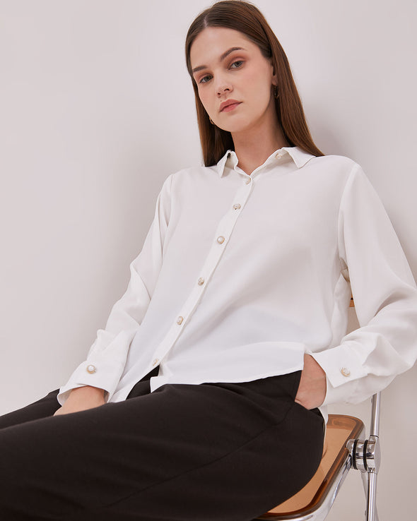 Women's White Long Sleeve Shirt