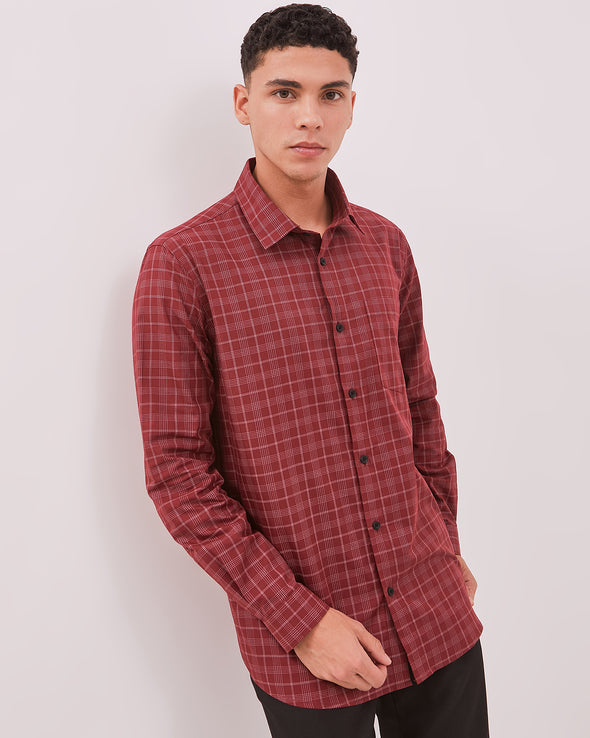 Men's Red Check Long Sleeve Shirt