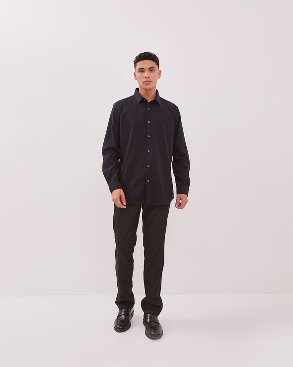 Men's Navy Blue Long Sleeve Linen Shirt
