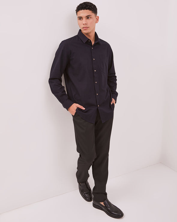 Men's Navy Blue Long Sleeve Linen Shirt