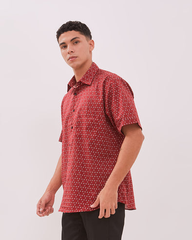 Men's Red Print Short Sleeve Shirt
