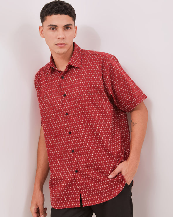 Men's Red Print Short Sleeve Shirt