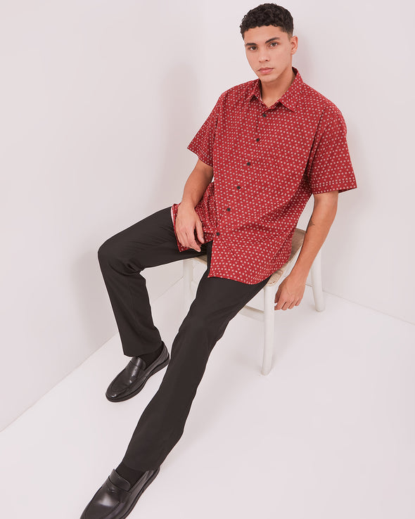 Men's Red Print Short Sleeve Shirt