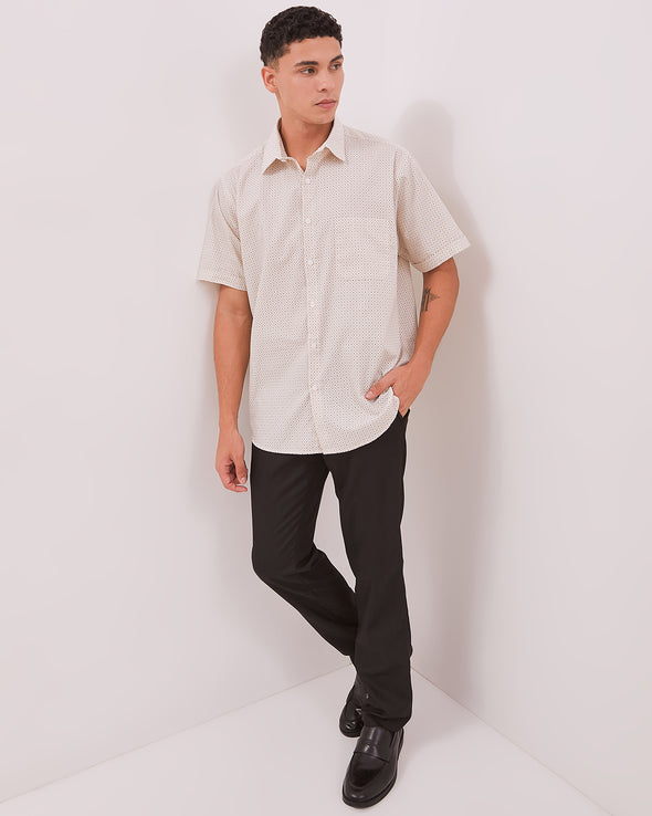 Men's Cream Print Short Sleeve Shirt
