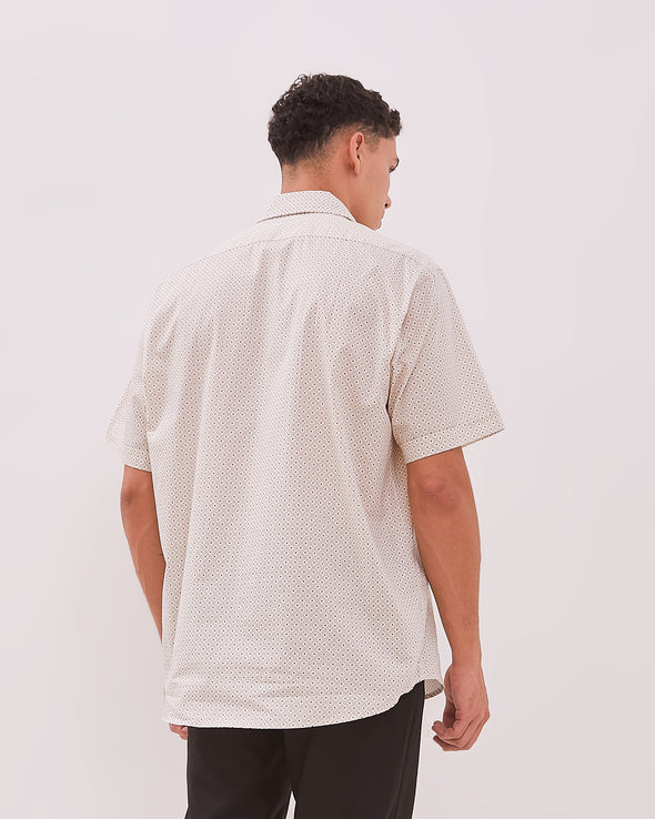 Men's Cream Print Short Sleeve Shirt