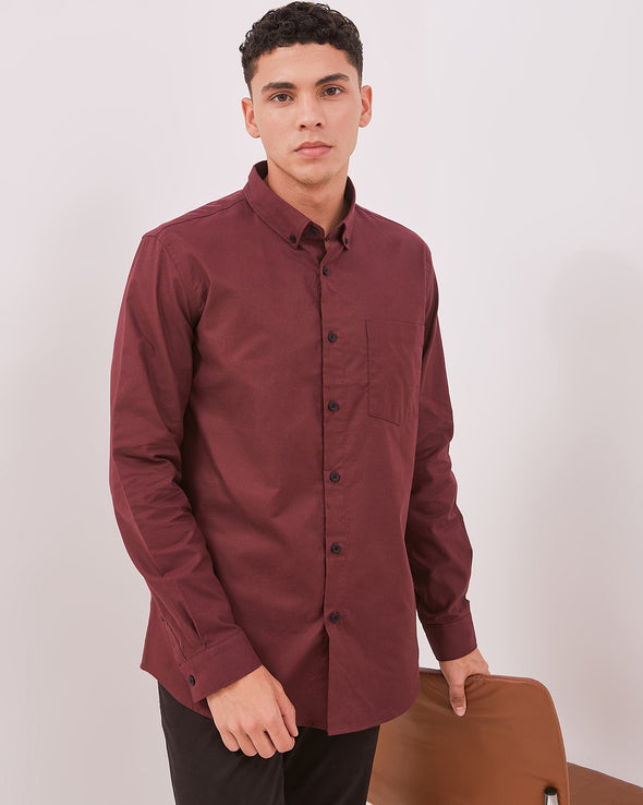 Men's Maroon Long Sleeve Shirt