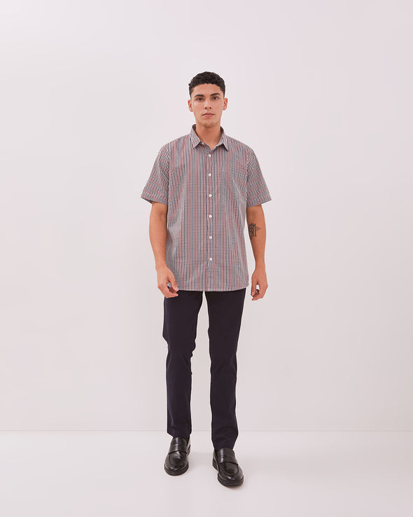 Men's White Checkered Short Sleeve Shirt