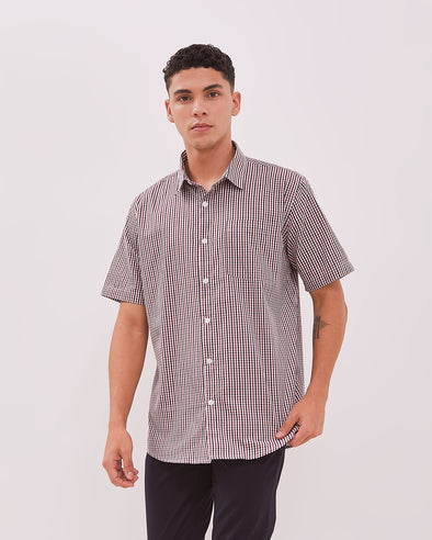 Men's White Checkered Short Sleeve Shirt