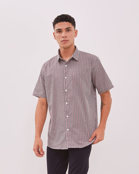 Men's White Checkered Short Sleeve Shirt