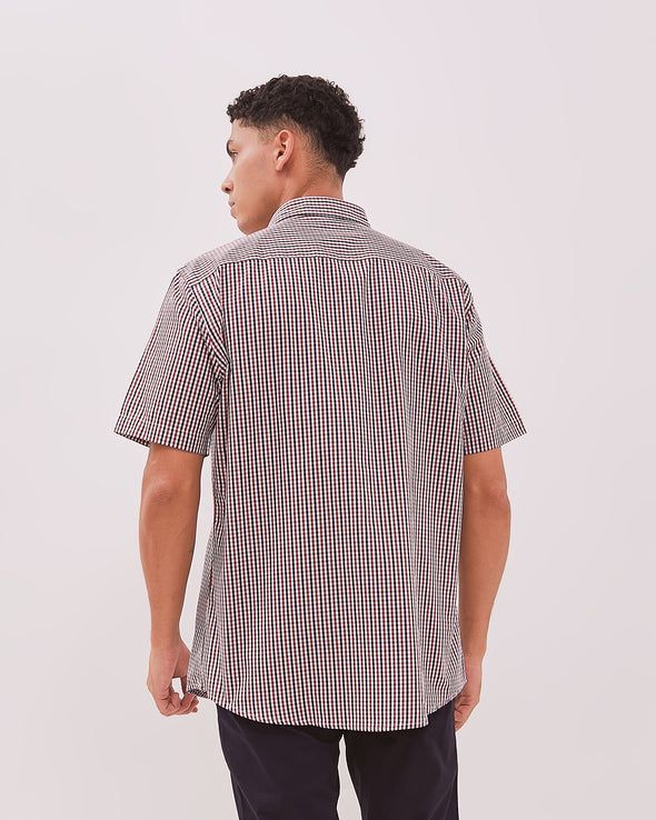 Men's White Checkered Short Sleeve Shirt