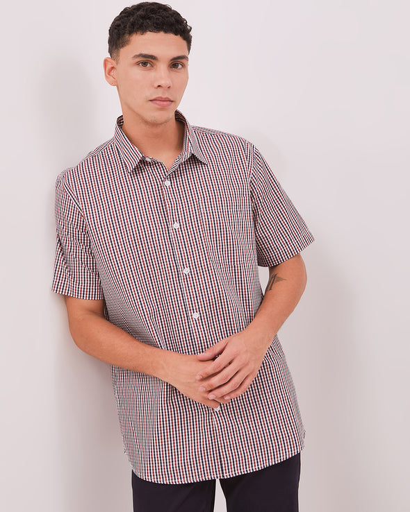 Men's White Checkered Short Sleeve Shirt