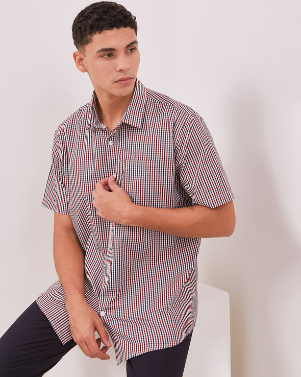 Men's White Checkered Short Sleeve Shirt