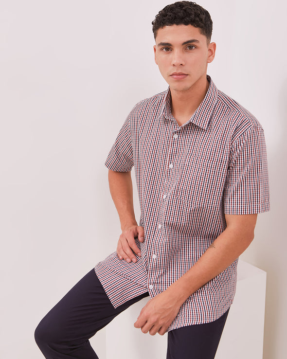 Men's White Checkered Short Sleeve Shirt