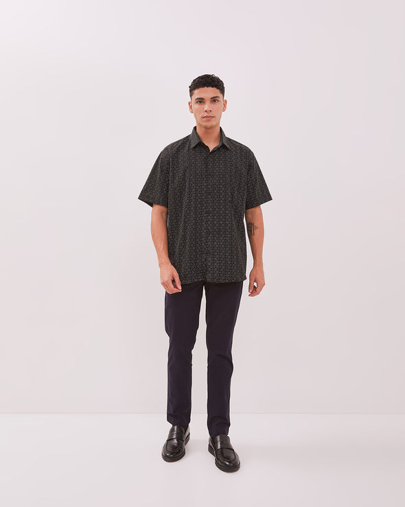 Men's Black Print Short Sleeve Shirt