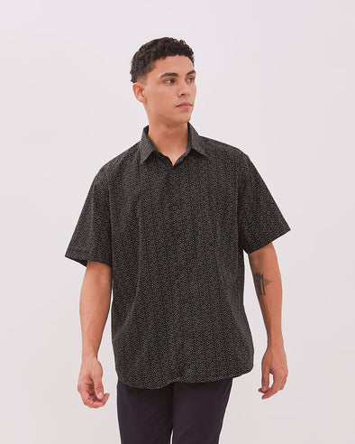 Men's Black Print Short Sleeve Shirt