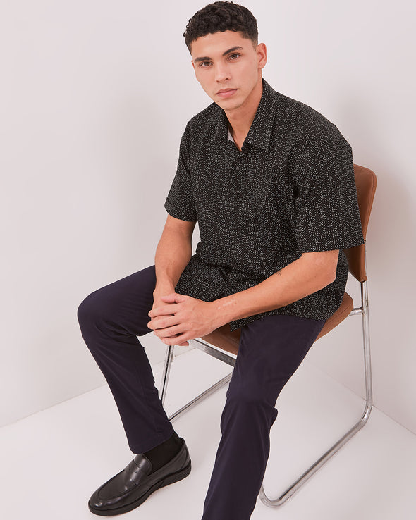 Men's Black Print Short Sleeve Shirt