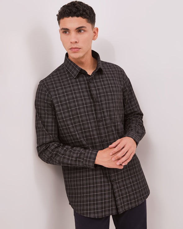 Men's Black Check Long Sleeve Shirt