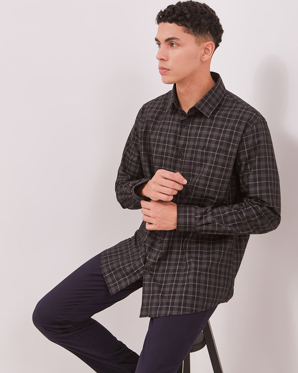 Men's Black Check Long Sleeve Shirt