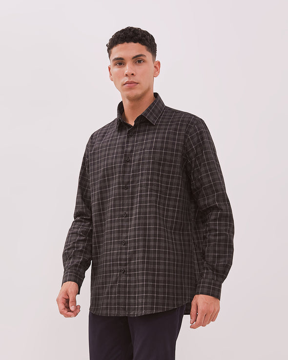Men's Black Check Long Sleeve Shirt