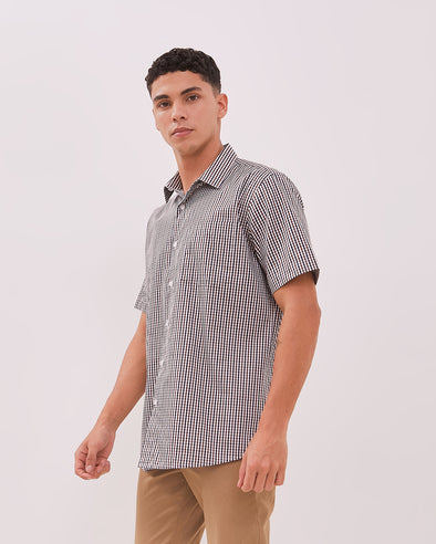 Men's White Checkered Short Sleeve Shirt