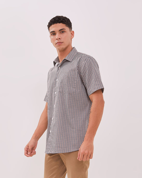 Men's White Checkered Short Sleeve Shirt