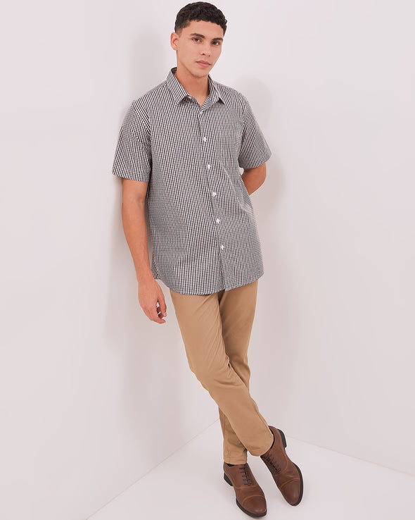 Men's White Checkered Short Sleeve Shirt