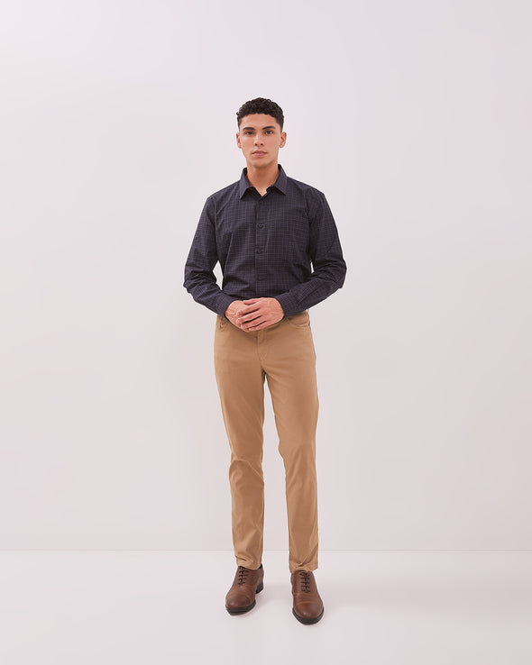 Men's Blue Plaid Long Sleeve Shirt