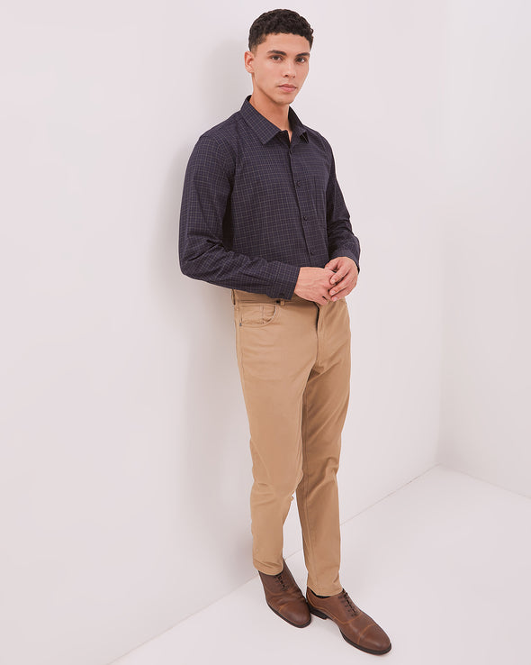 Men's Blue Plaid Long Sleeve Shirt