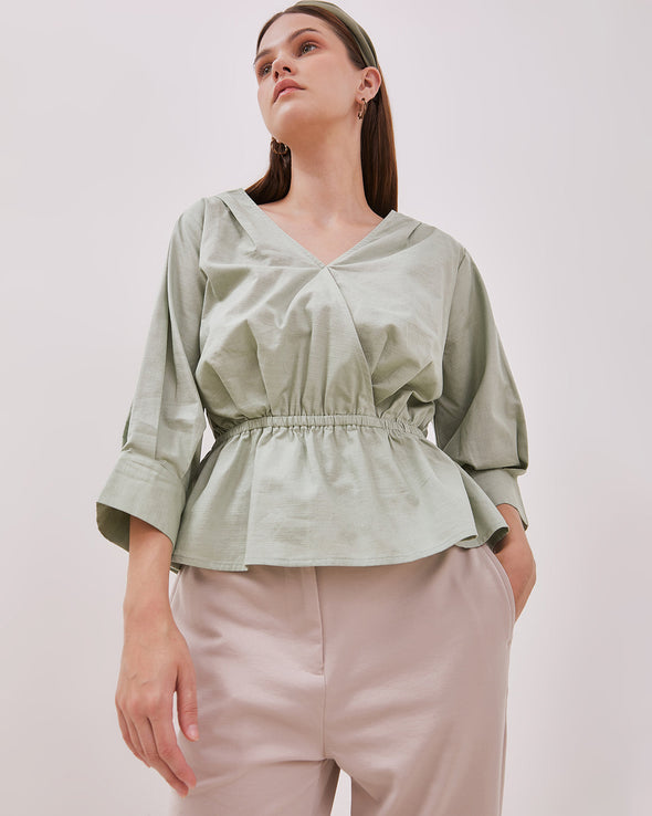 Women's Sage Green Short Sleeve Blouse