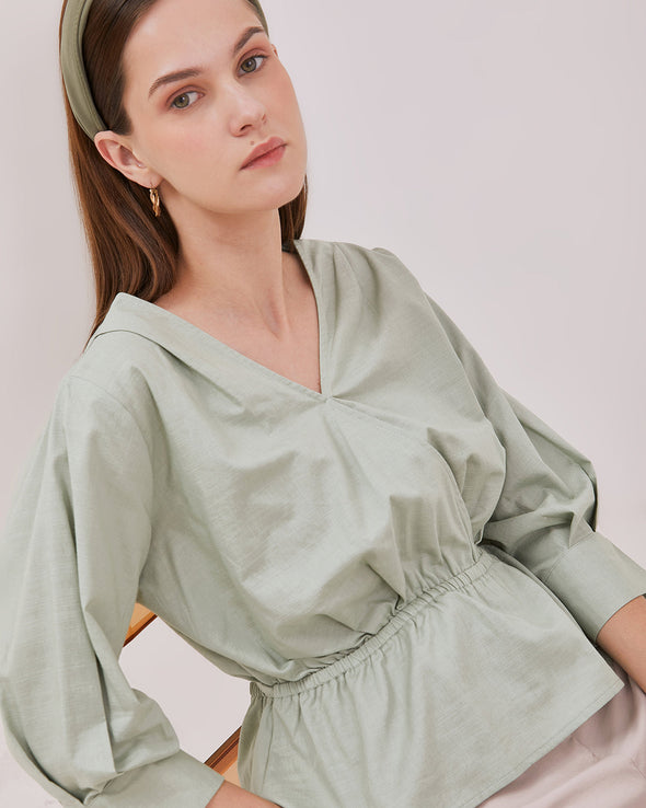 Women's Sage Green Short Sleeve Blouse