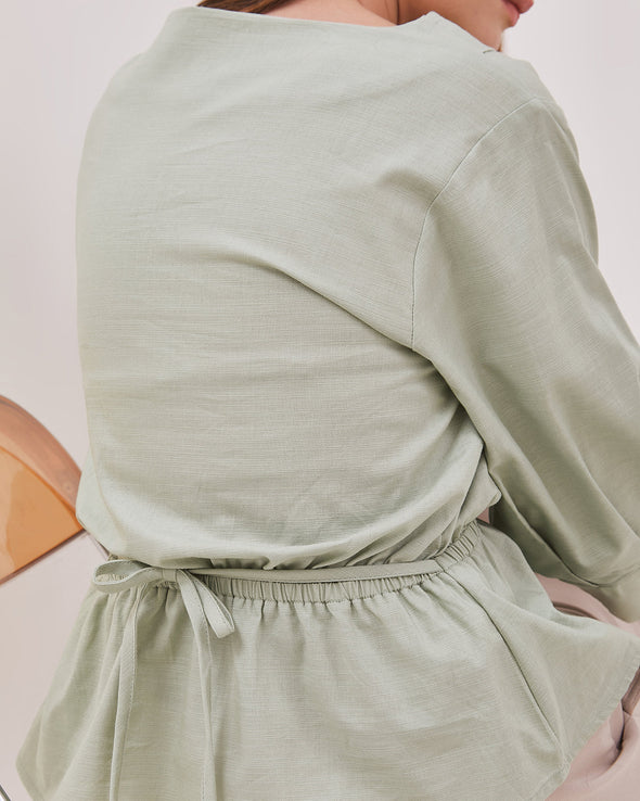 Women's Sage Green Short Sleeve Blouse