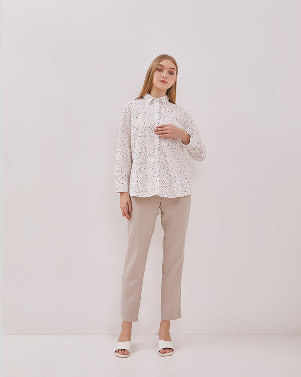 Women's Printed White Long Sleeve Shirt