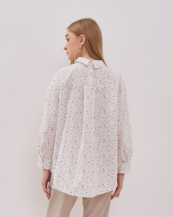 Women's Printed White Long Sleeve Shirt