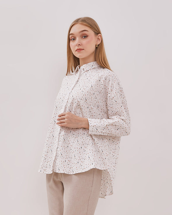 Women's Printed White Long Sleeve Shirt