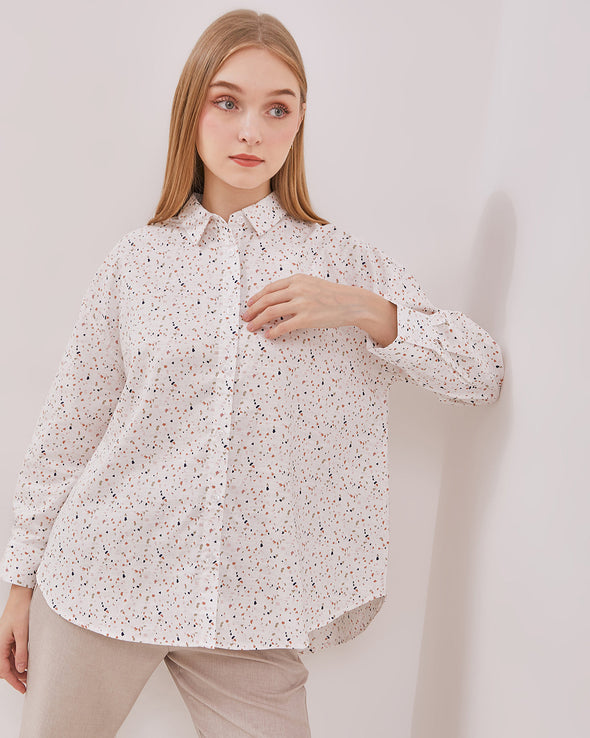 Women's Printed White Long Sleeve Shirt