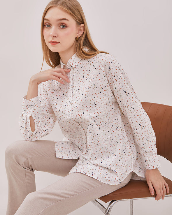 Women's Printed White Long Sleeve Shirt
