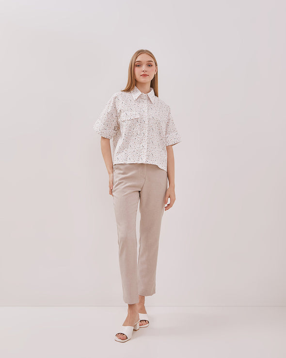 Women's Printed White Short Sleeve Shirt