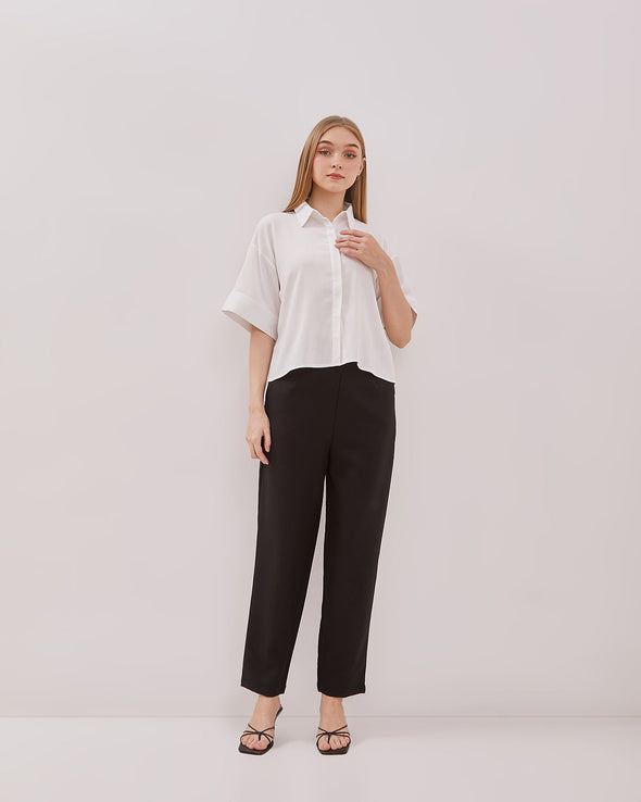 Women's White Boxy Short Sleeve Shirt