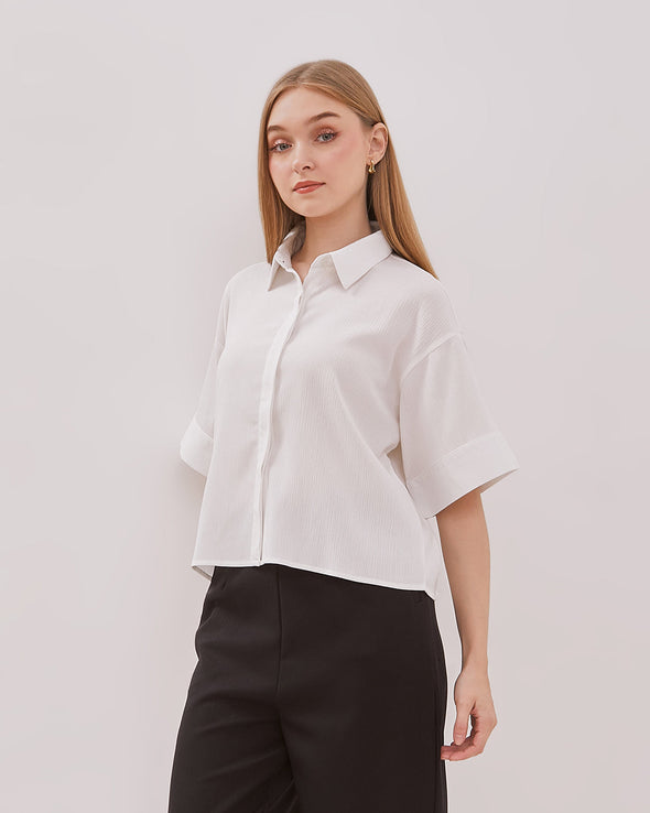 Women's White Boxy Short Sleeve Shirt