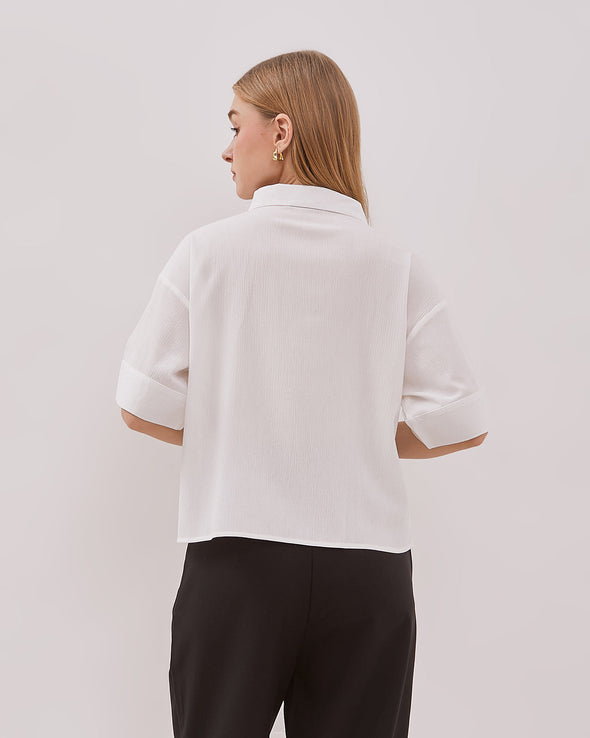 Women's White Boxy Short Sleeve Shirt