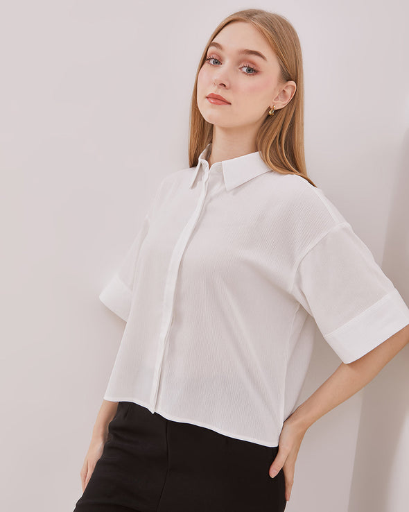 Women's White Boxy Short Sleeve Shirt