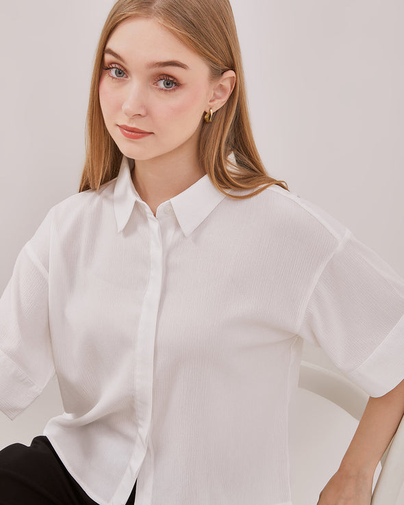 Women's White Boxy Short Sleeve Shirt