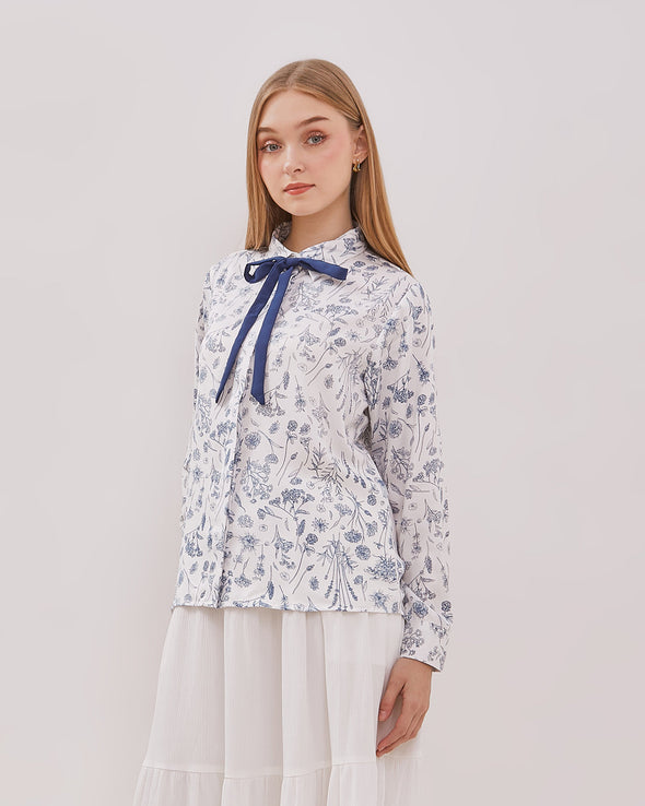 Women's Off-White Bowtie Long Sleeve Shirt