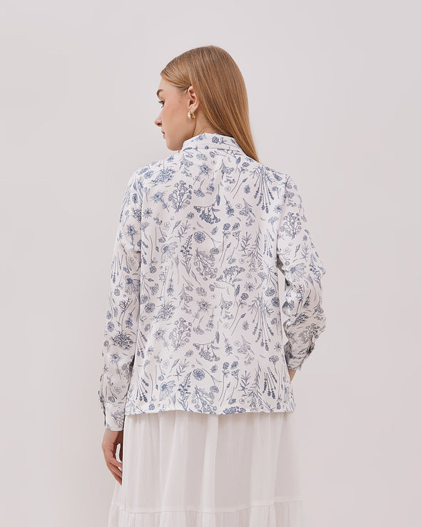 Women's Off-White Bowtie Long Sleeve Shirt