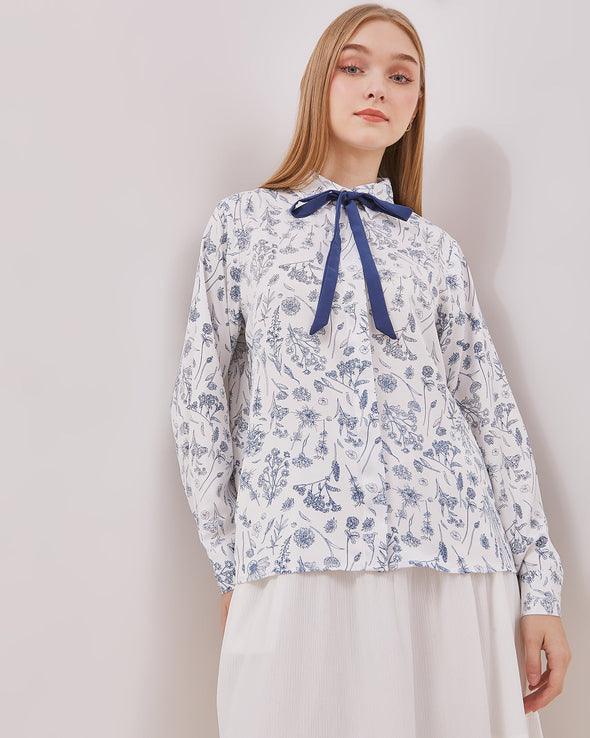 Women's Off-White Bowtie Long Sleeve Shirt