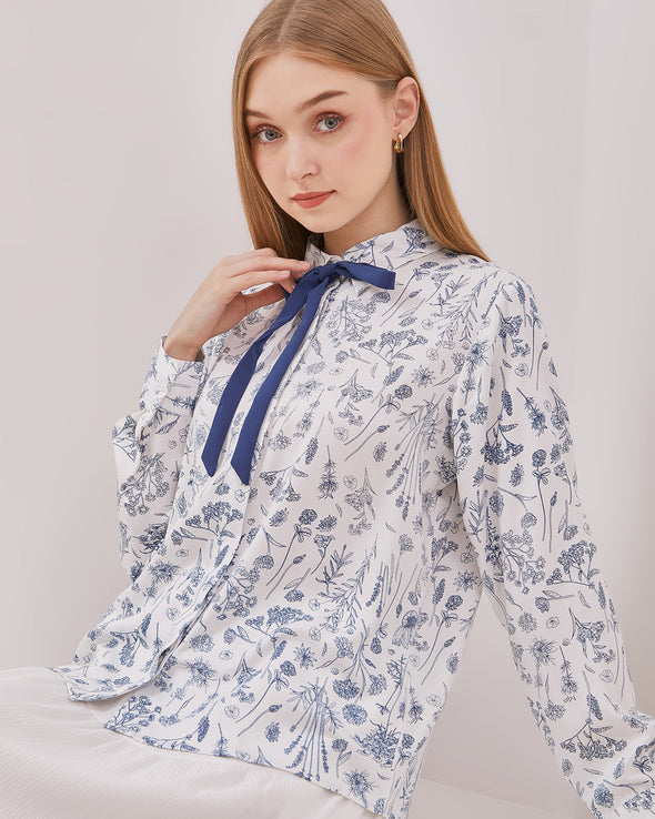 Women's Off-White Bowtie Long Sleeve Shirt