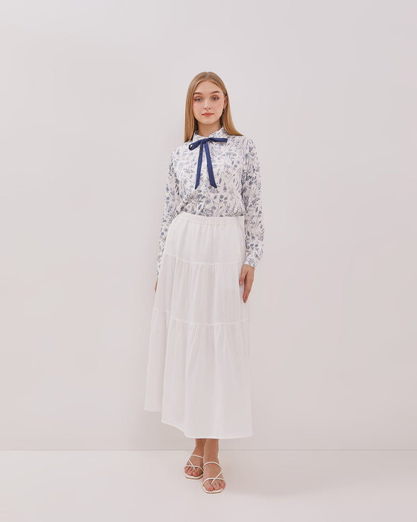 Women's White Tiered Long Skirt