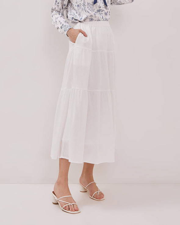 Women's White Tiered Long Skirt