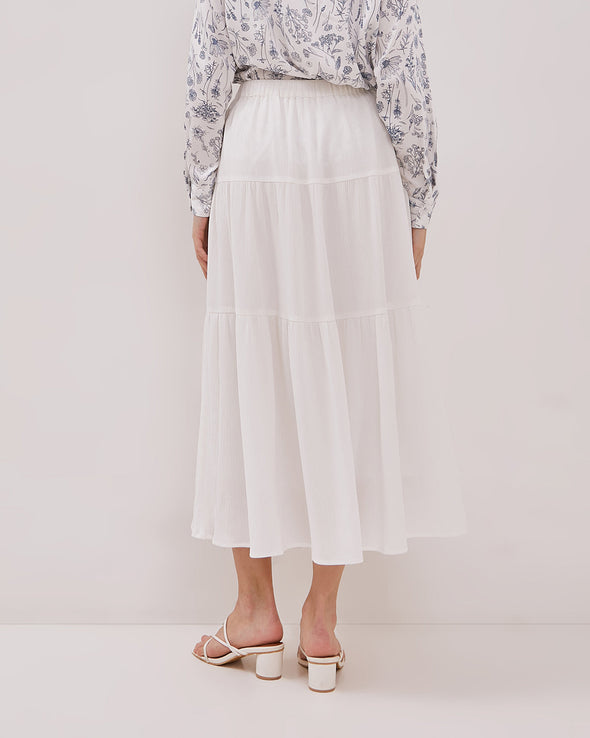 Women's White Tiered Long Skirt