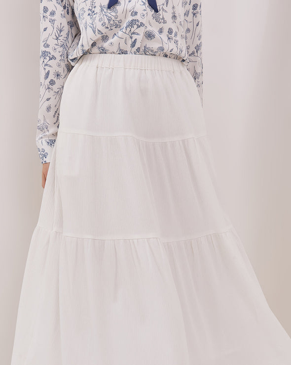 Women's White Tiered Long Skirt